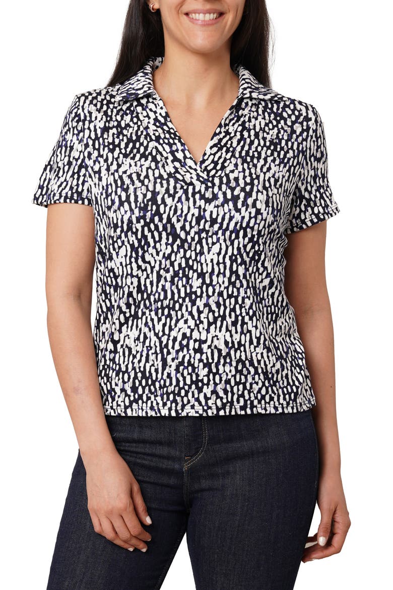 Johnny Collar Short Sleeve Top, Main, color, KALI PRINT NAVY