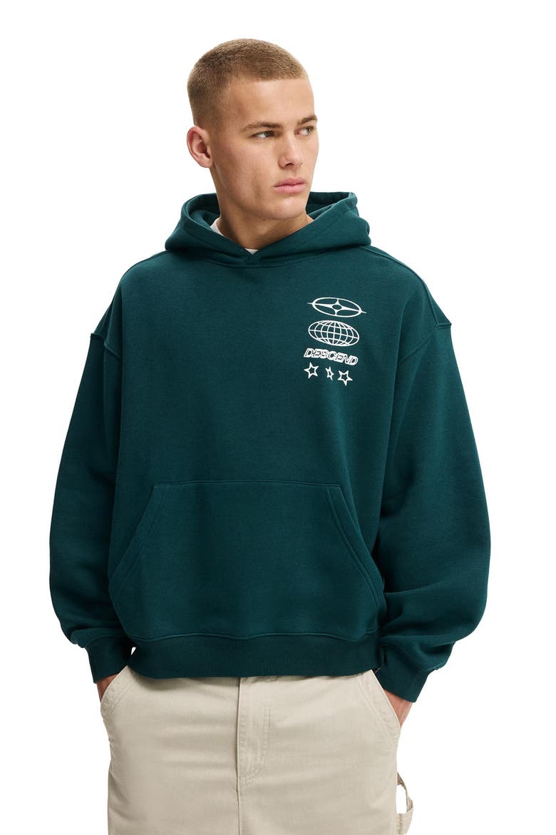 Men's Box Fit Graphic Hoodie, Main, color, Deep Sea Teal Descend