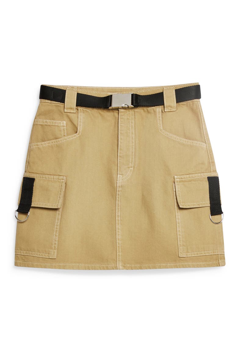 Clip Buckle Denim Skirt, Alternate, color, TAN
