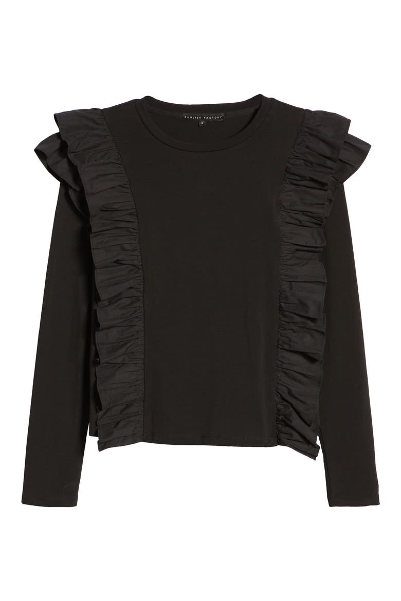 Poplin Ruffle Trim Shirt, Alternate, color, BLACK