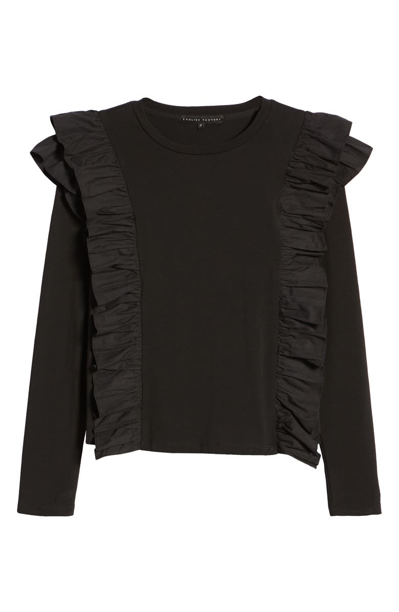 English Factory Poplin Ruffle Trim Shirt, Alternate, color, 