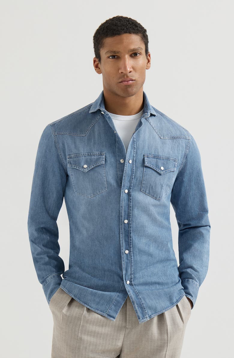 Brunello Cucinelli Easy fit shirt, Alternate, color, Light Denim