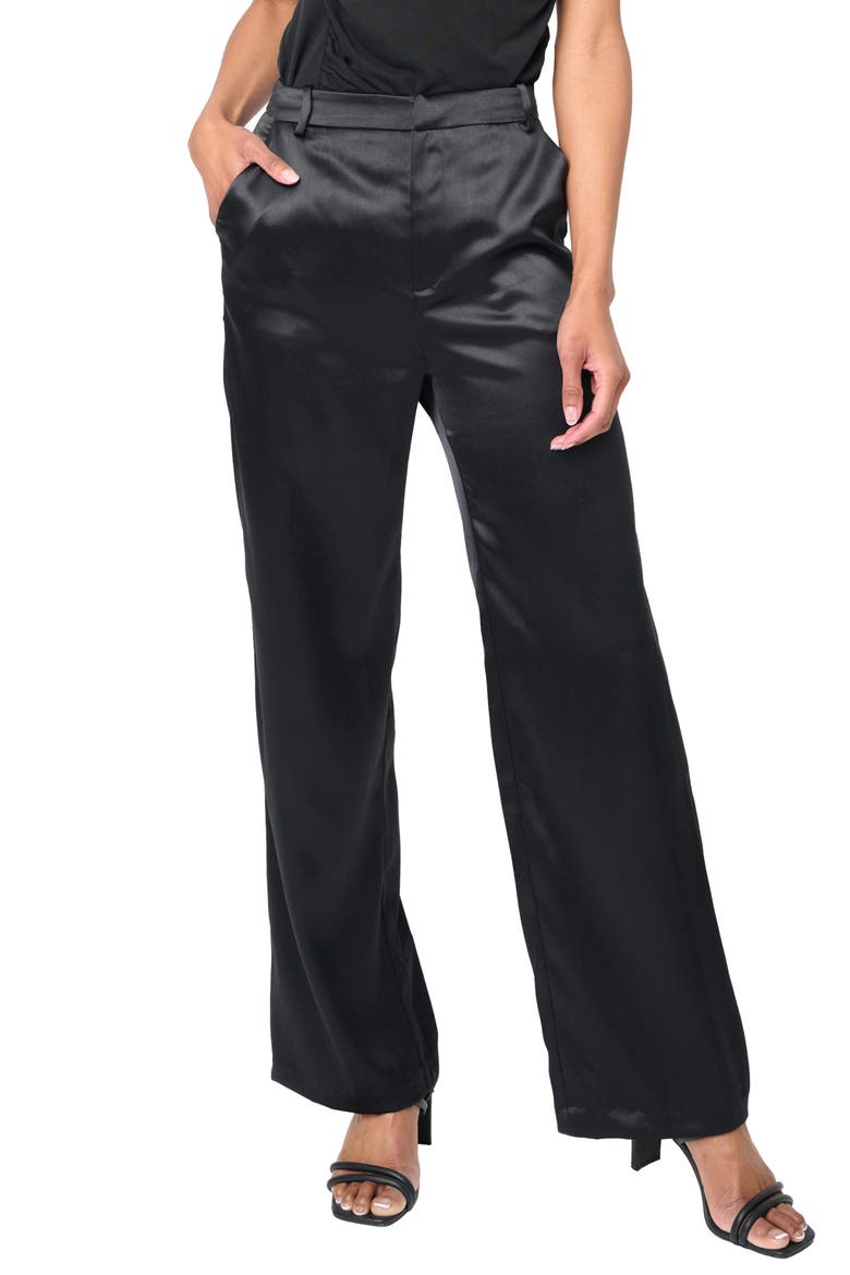 Lindsey Wide Leg Satin Pants, Main, color, BLACK