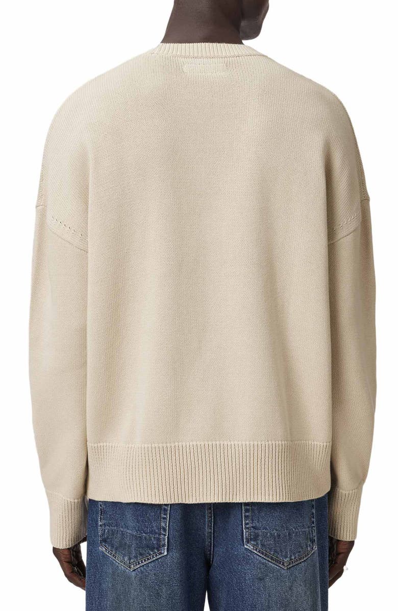 AllSaints Crossed Logo Intarsia Crewneck Sweater, Alternate, color, Ecru White