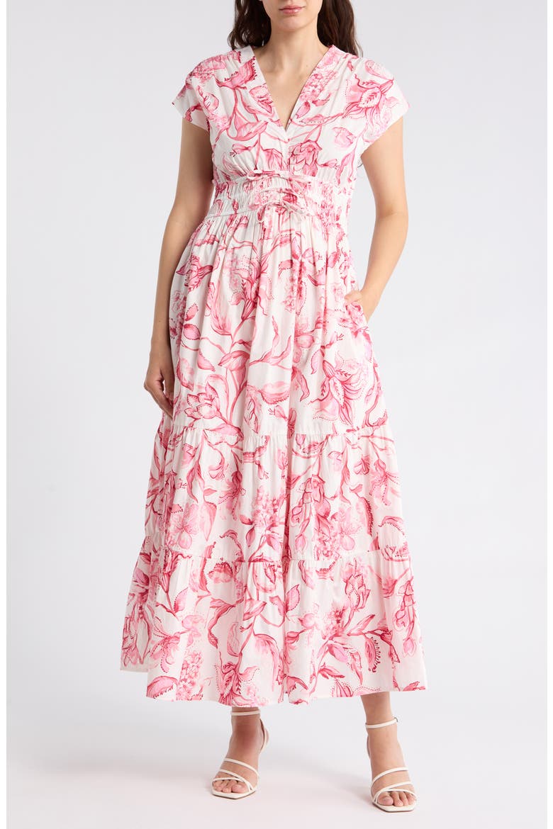Floral Cap Sleeve Cotton Fit & Flare Maxi Dress, Main, color, DESERT ROSE