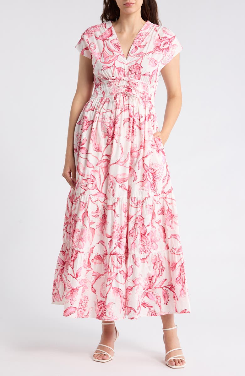 CeCe Floral Cap Sleeve Cotton Fit & Flare Maxi Dress, Main, color, Desert Rose
