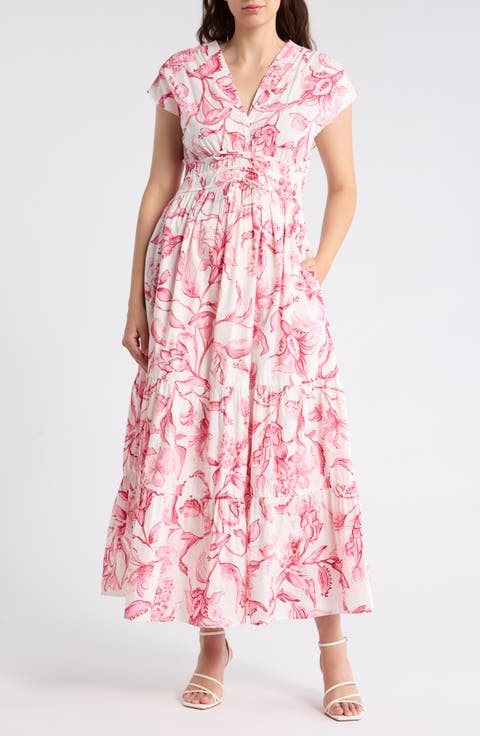 Floral Cap Sleeve Cotton Fit & Flare Maxi Dress