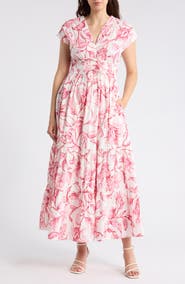 CeCe Floral Cap Sleeve Cotton Fit & Flare Maxi Dress