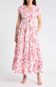 CeCe Floral Cap Sleeve Cotton Fit & Flare Maxi Dress