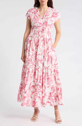 CeCe Floral Cap Sleeve Cotton Fit & Flare Maxi Dress