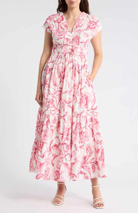 CeCe Floral Cap Sleeve Cotton Fit & Flare Maxi Dress