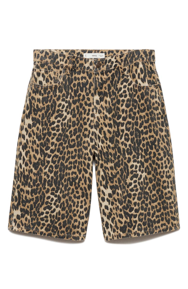 MANGO Leopard Print High Waist Bermuda Shorts, Main, color,