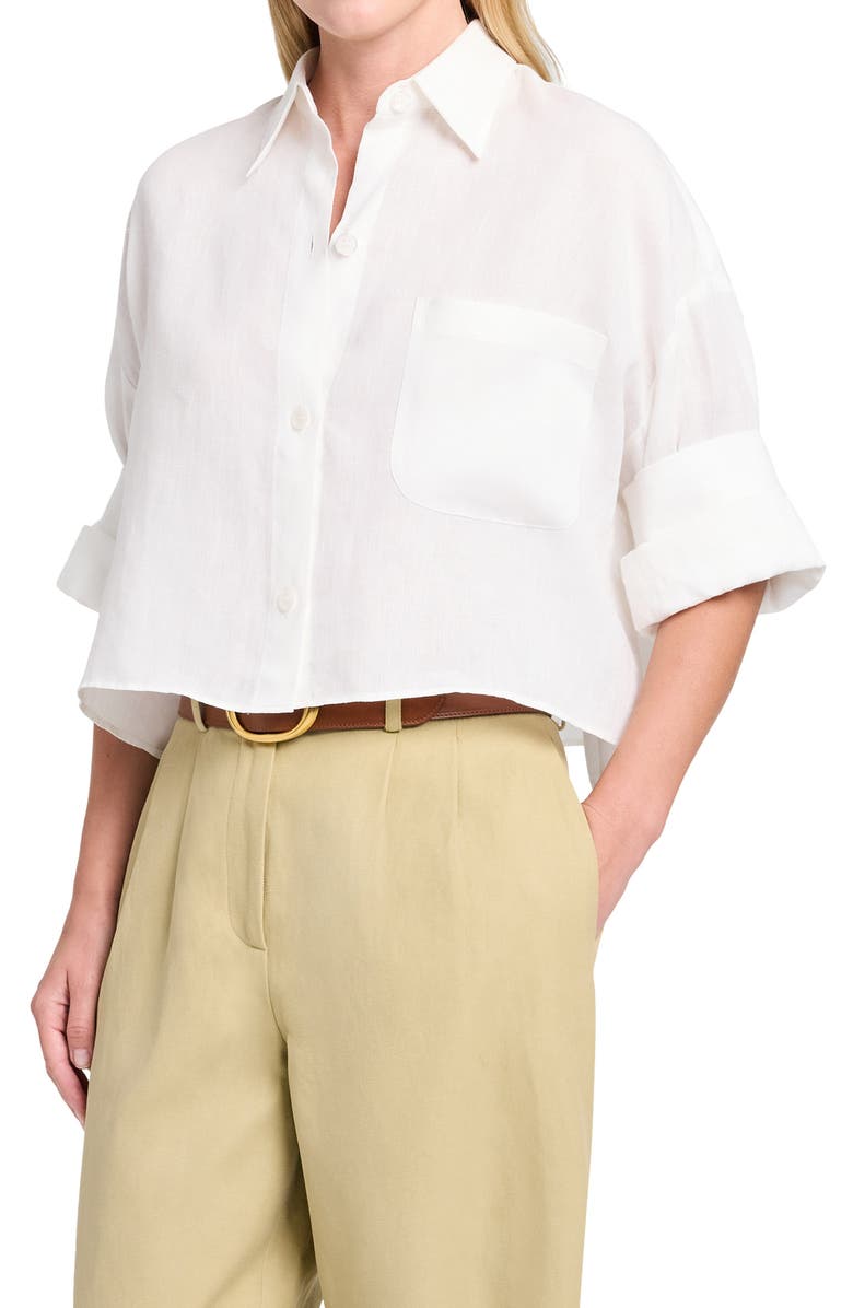 TWP Next Ex Crop Linen Button-Up Shirt, Main, color, White