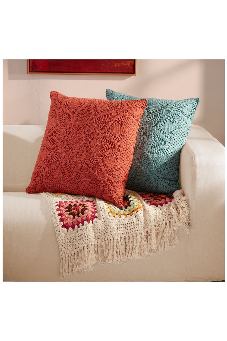 Olivia Crocheted Accent Pillow, Alternate, color, WARM RED