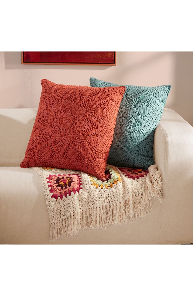 ROSELLI TRADING COMPANY Olivia Crocheted Accent Pillow, Alternate, color, Warm Red
