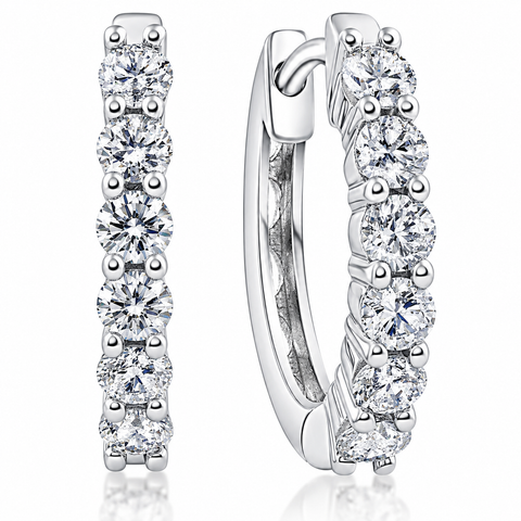 3/4Ct TW Lab Grown Diamond Hoops Silver 1/2" Tall
