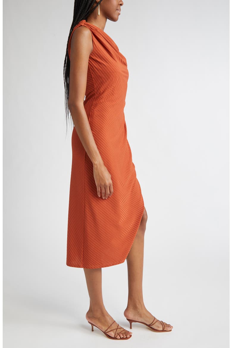 Benja Asymmetric Ruched Dress, Alternate, color, AMBER