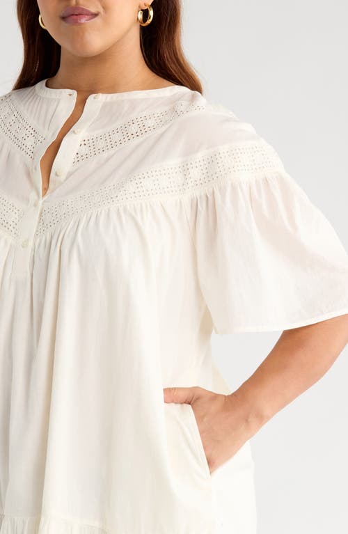 Treasure & Bond Lace Yoke Cotton Shift Dress In White