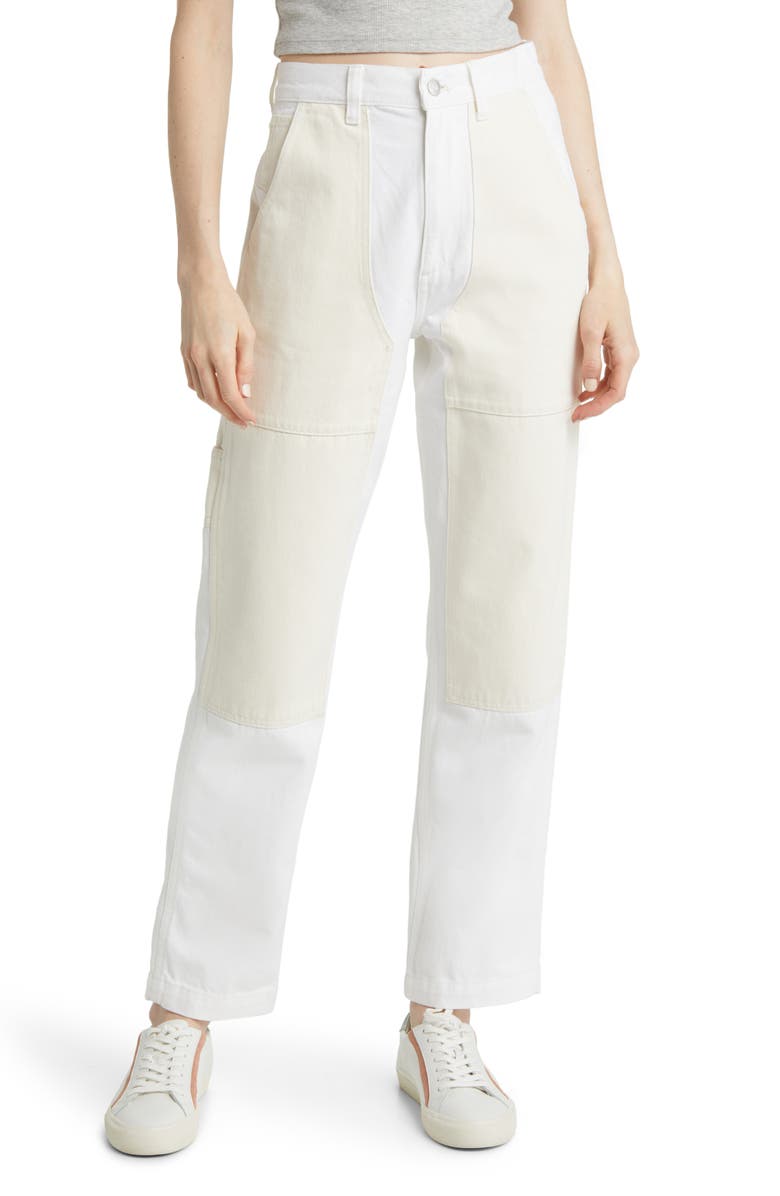 Madewell Two-Tone High Waist Straight Leg Jeans, Main, color,