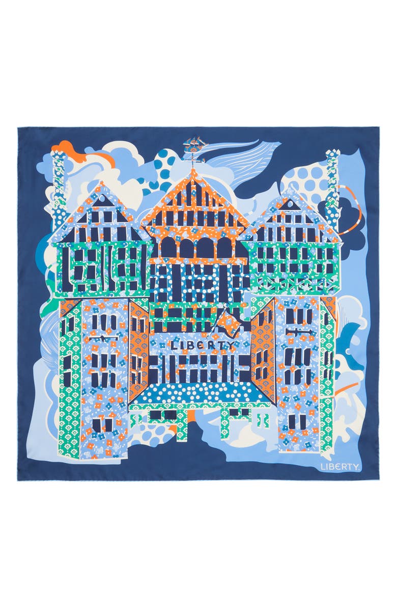 Liberty London Tudor Patchwork Silk Square Scarf, Main, color, Navy