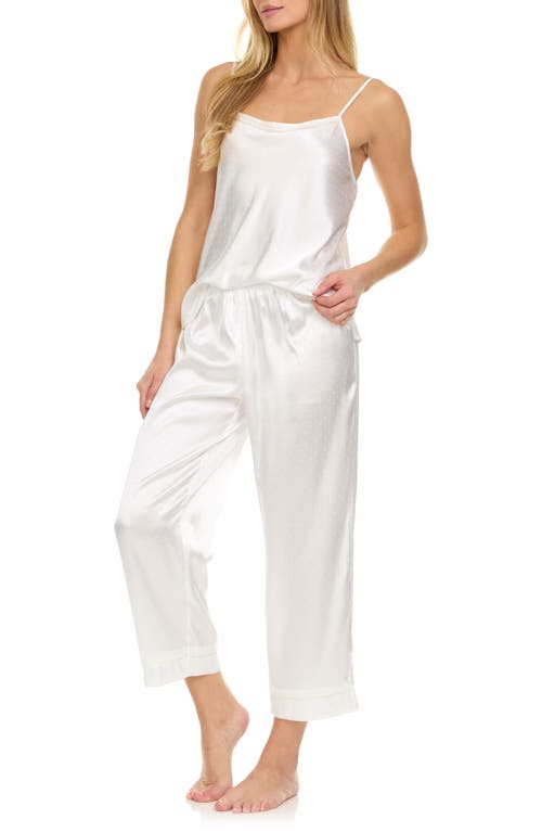 Flora Nikrooz Jamie Pin Dot Satin Capri Pajamas With Faux Pearl Trim In Ivory