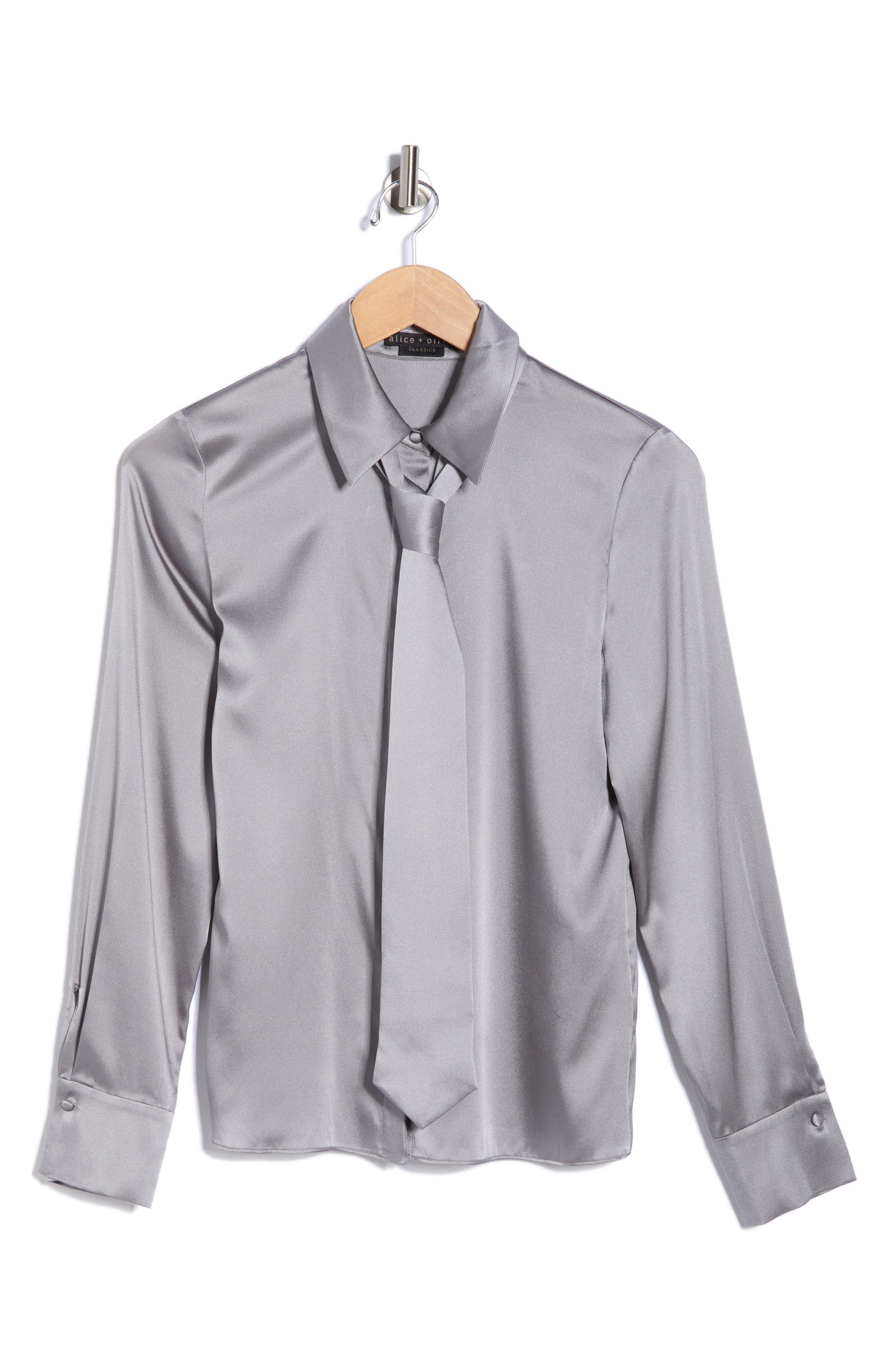 Alice + Olivia Brady Slim Fit Stretch Silk Button-Up Shirt with Tie