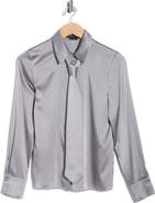 Alice + Olivia Brady Slim Fit Stretch Silk Button-Up Shirt with Tie