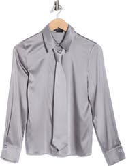 Alice + Olivia Brady Slim Fit Stretch Silk Button-Up Shirt with Tie