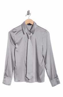 Alice + Olivia Brady Slim Fit Stretch Silk Button-Up Shirt with Tie