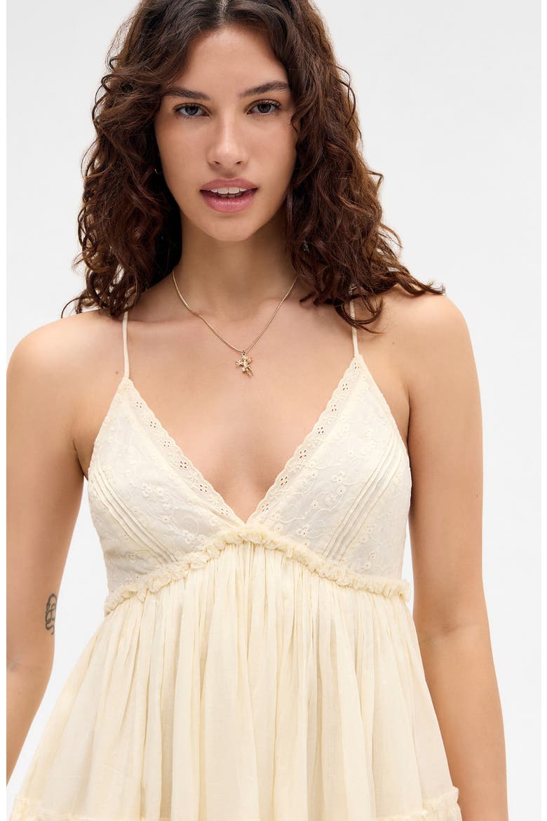 Aria Embroidered Tiered Cotton Babydoll Dress, Alternate, color, YELLOW