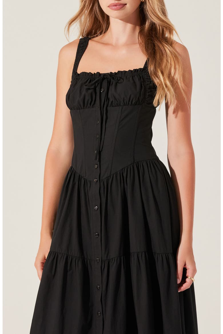 Temperance Tiered Corset Midi Dress, Alternate, color, BLACK