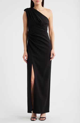 Draped One-Shoulder Crepe Gown