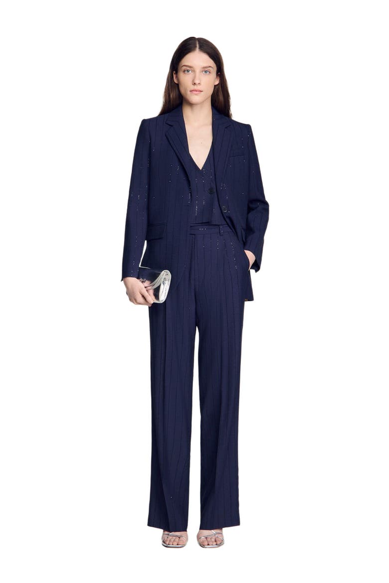 Striped sequin trousers, Alternate, color, Dark navy