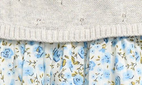 Nordstrom Long Sleeve Mixed Media Dress & Bloomers In Grey Heather- Ivory Floral