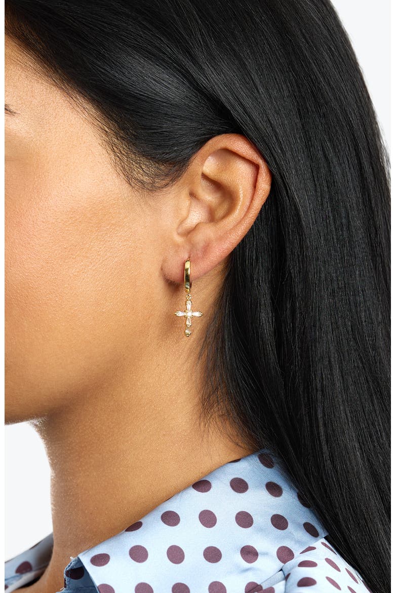 Cubic Zirconia Cross Huggie Hoop Earrings, Alternate, color, GOLD