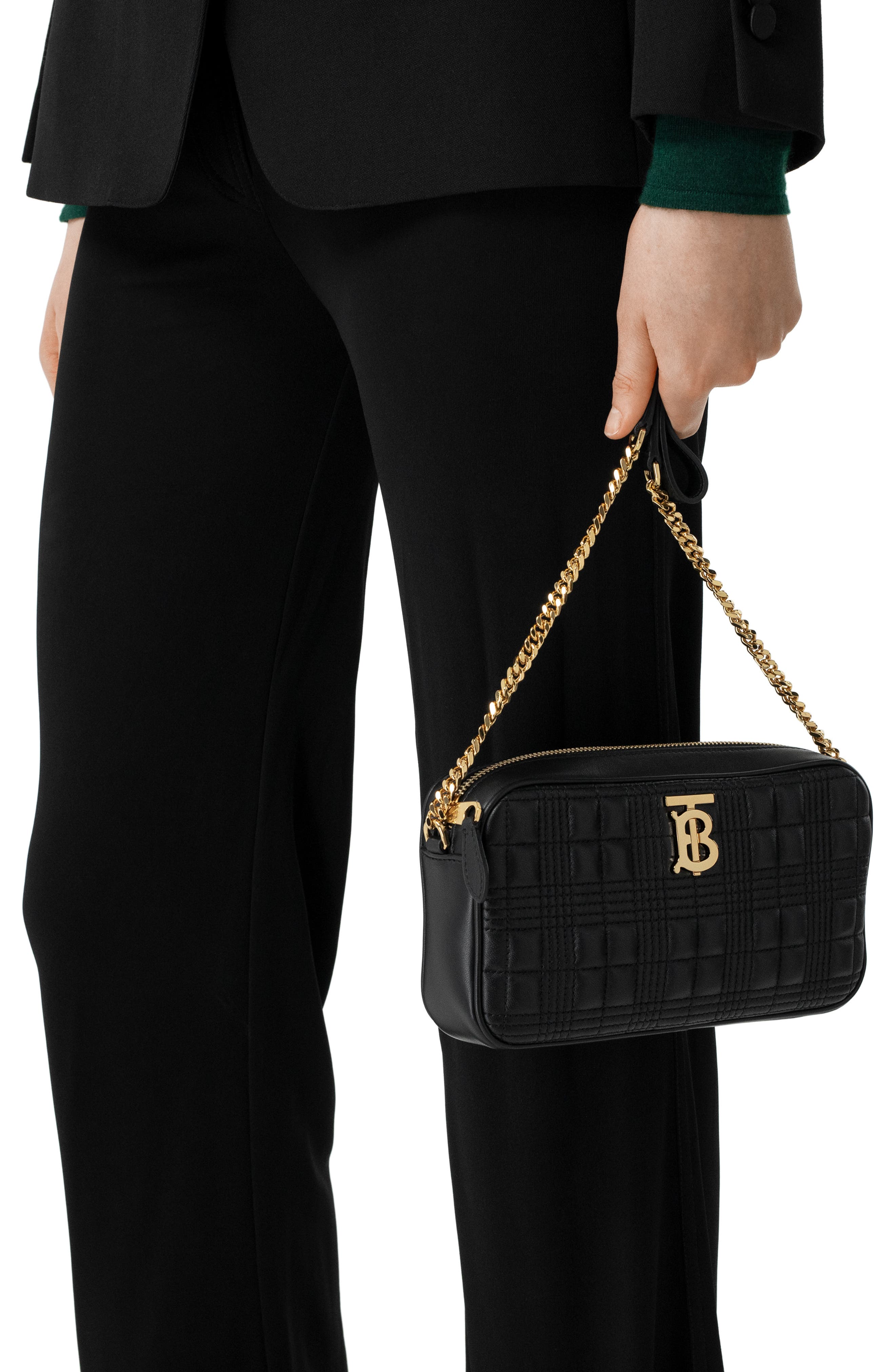 Burberry TB Quilted Check Leather Camera Crossbody Bag, Alternate, color, 