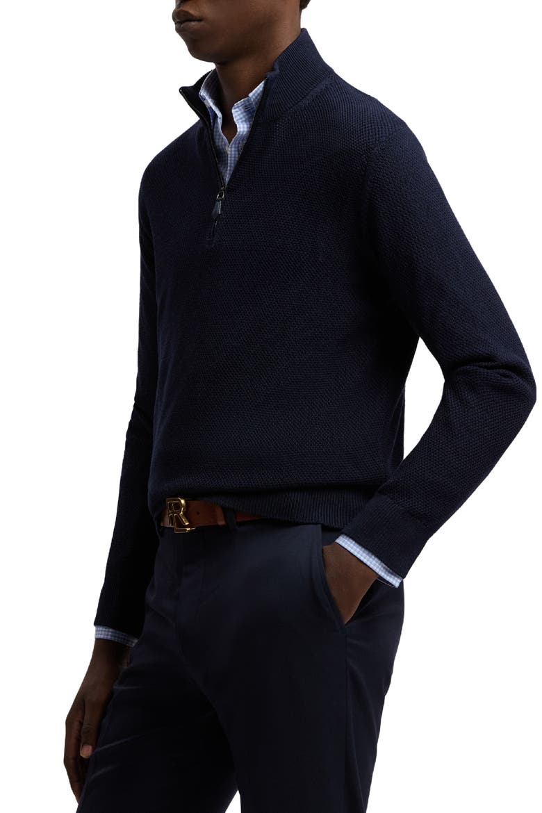 Textured Silk-Cotton Quarter-Zip Sweater, Alternate, color, CLASSIC CHAIRMAN NAVY