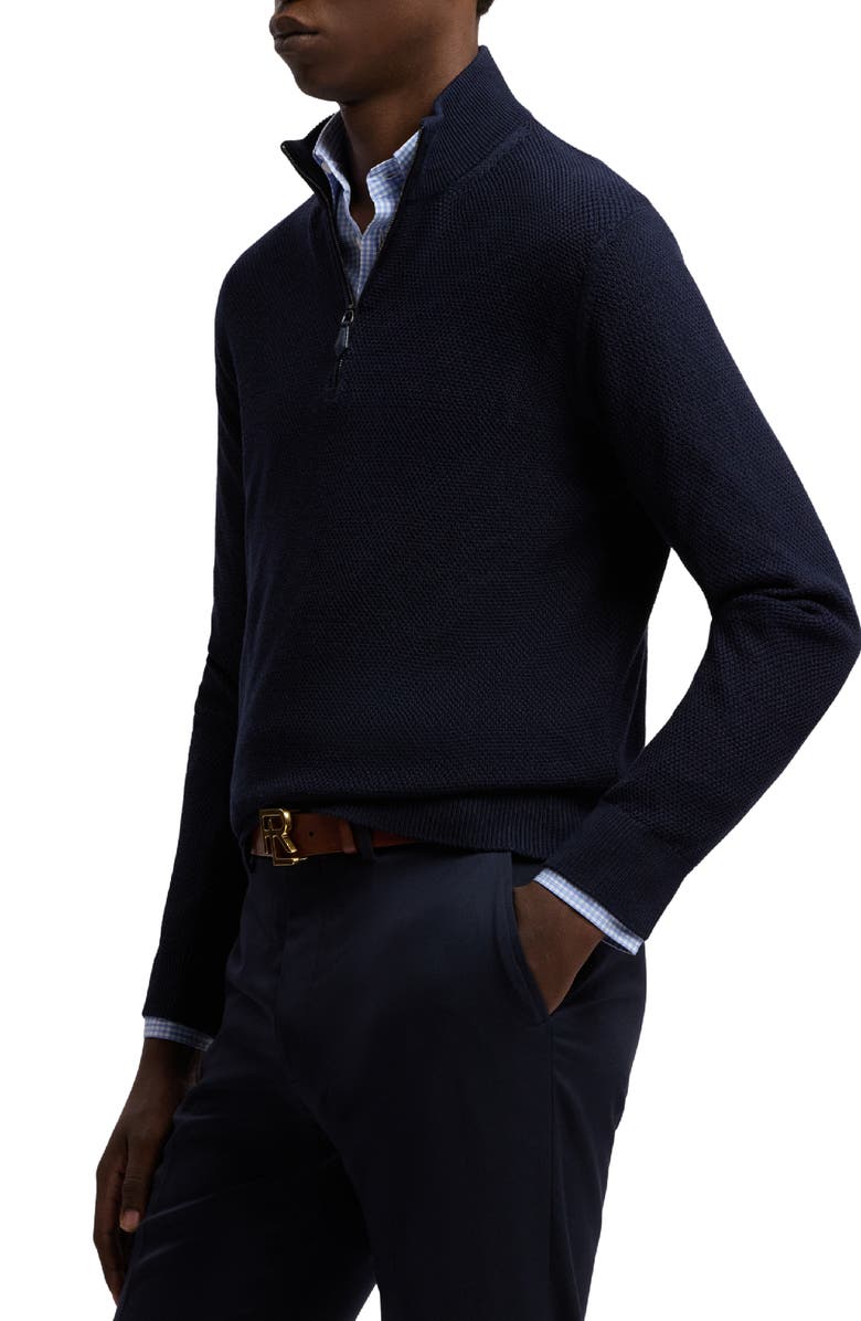 Ralph Lauren Purple Label Textured Silk & Cotton Half Zip Sweater, Alternate, color, Classic Chairman Navy
