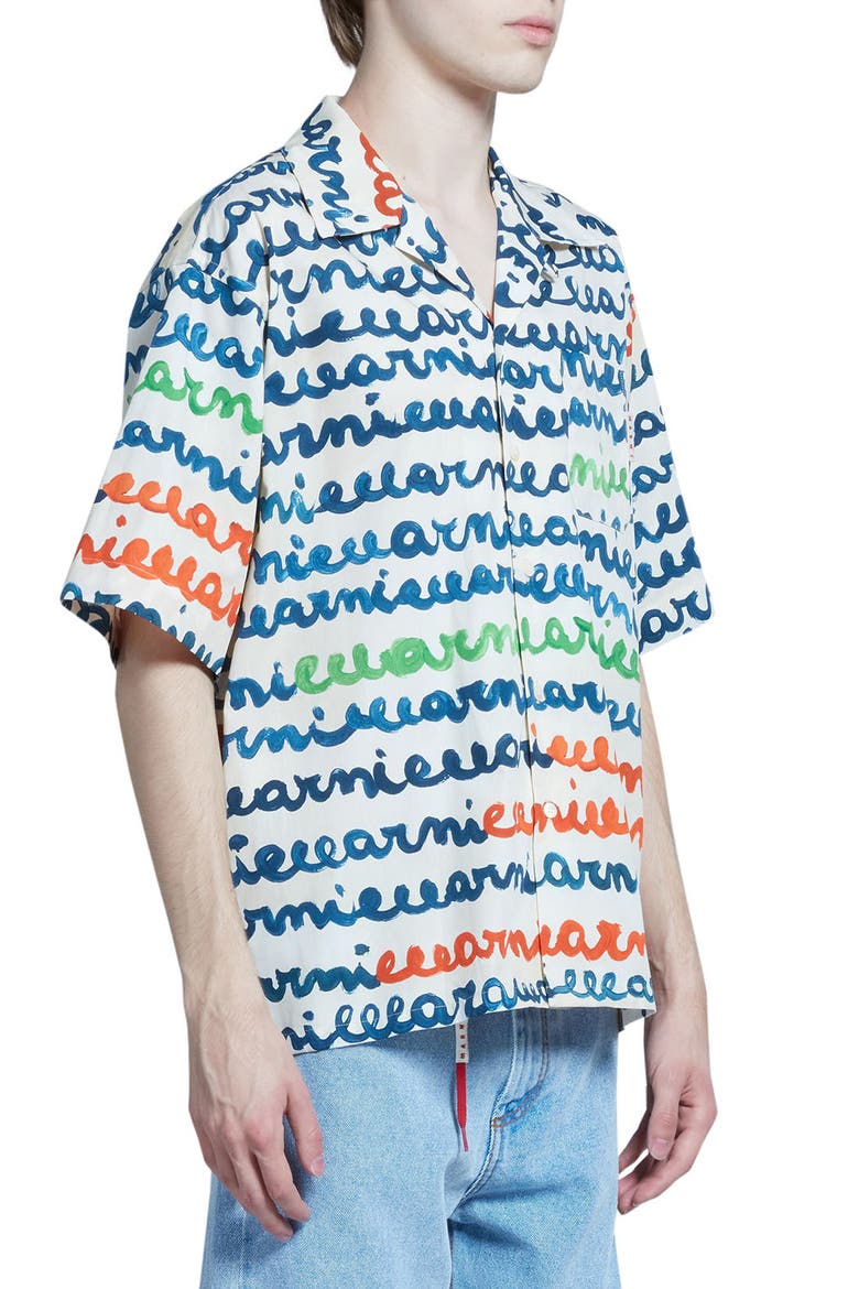 Logo Stripe Cotton Camp Shirt, Alternate, color, IVORY