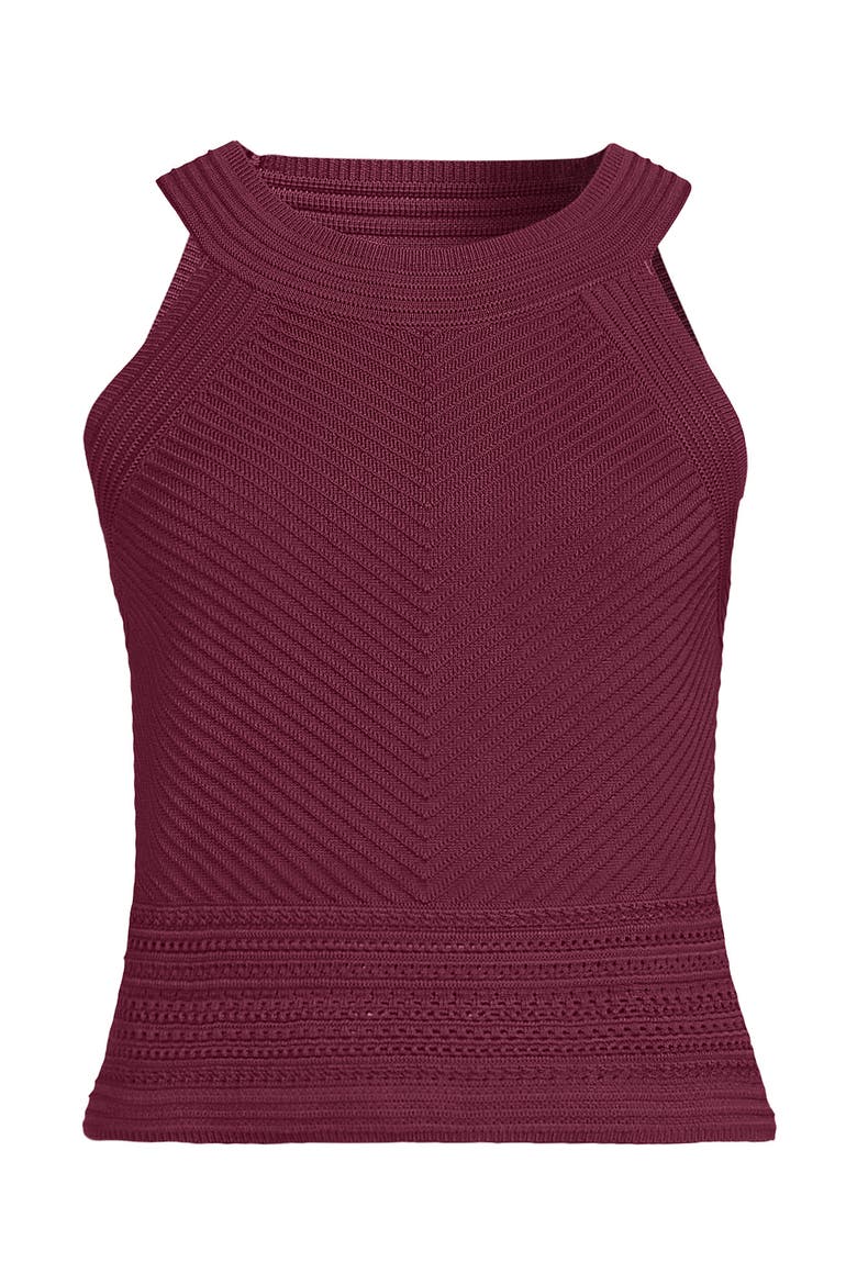 Gassed Cotton Pointelle Halter Top Sweater Set Top, Alternate, color, Burgundy Spritz
