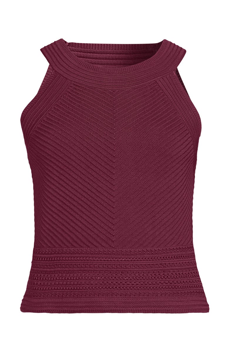 Lands' End Gassed Cotton Pointelle Halter Top Sweater Set Top, Alternate, color,