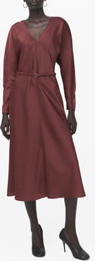 MANGO Long Sleeve Satin Midi Dress