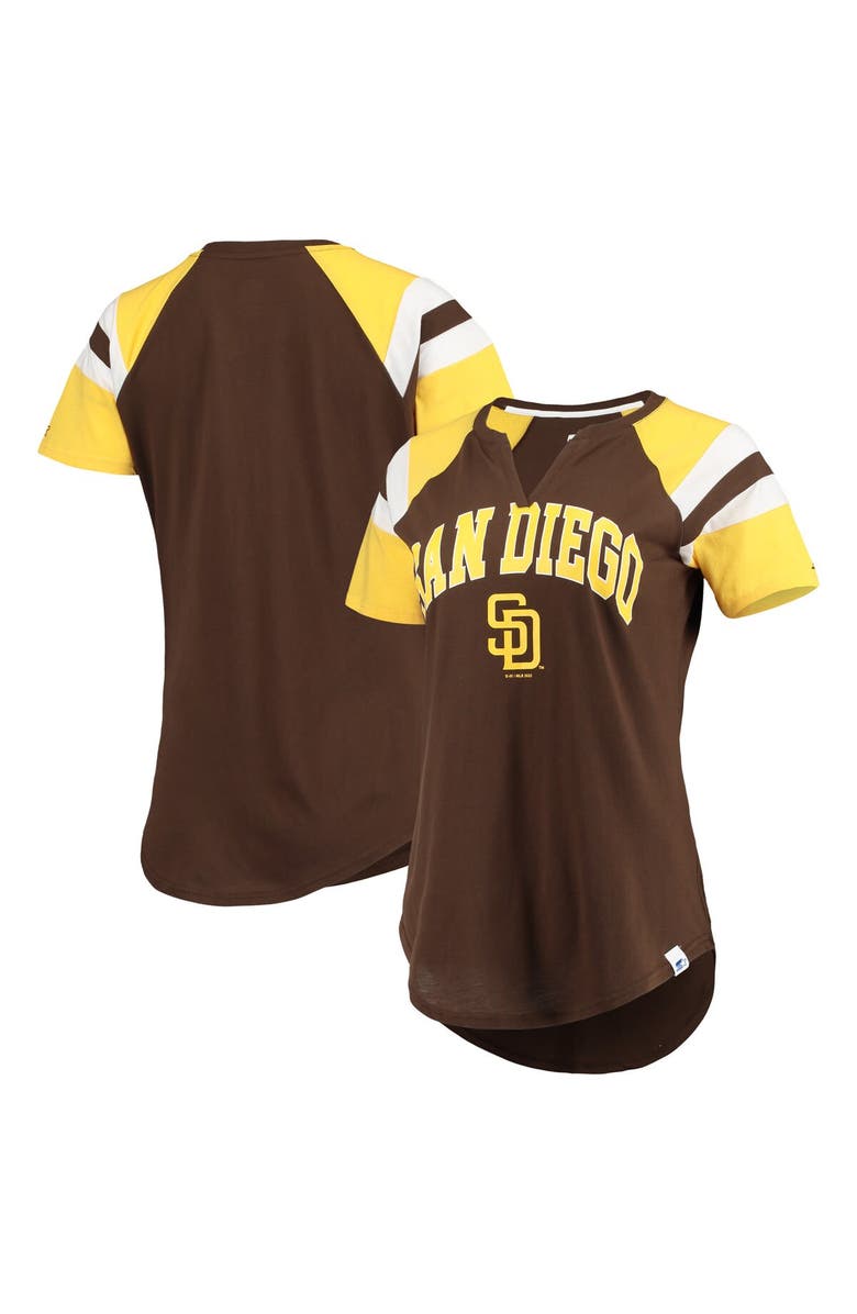 STARTER Women's Starter Brown/Gold San Diego Padres Game On Notch Neck Raglan T-Shirt, Alternate, color,