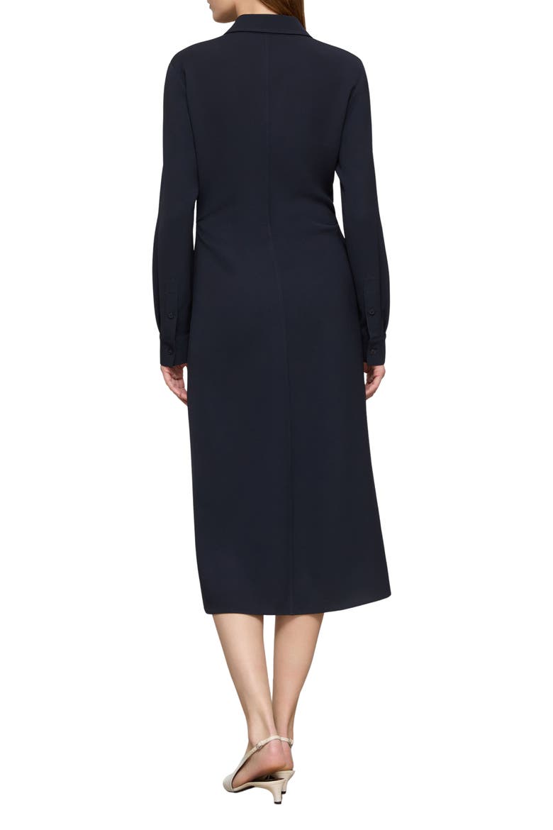 Pleated Waist Long Sleeve Finesse Crepe Shirtdress, Alternate, color, INK