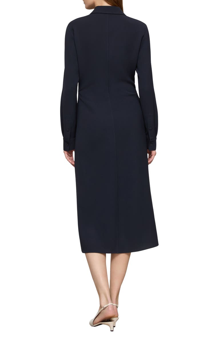 Lafayette 148 New York Pleated Waist Long Sleeve Finesse Crepe Shirtdress, Alternate, color, Ink