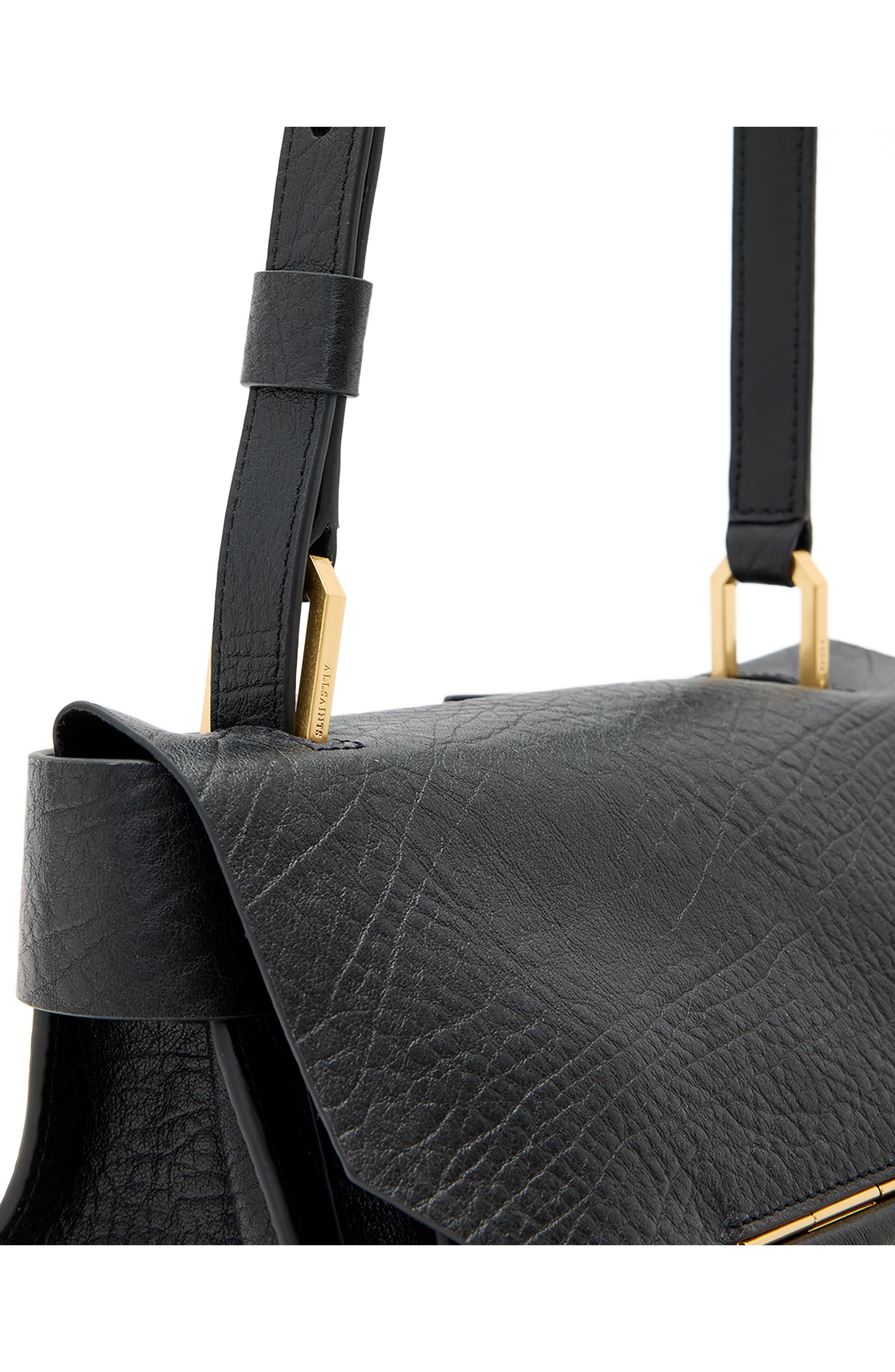 AllSaints Mini Ursa Leather Crossbody Bag, Alternate, color, Black