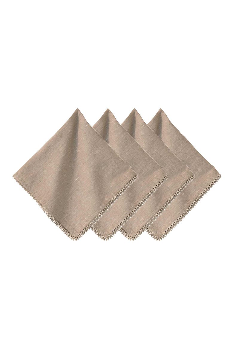 Berry Trim Set of 4 Cotton & Linen Napkins, Main, color, FLAX