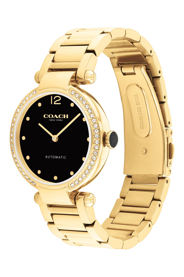 Cary Automatic Crystal Bezel Bracelet Watch, 34mm, Alternate, color, BLACK