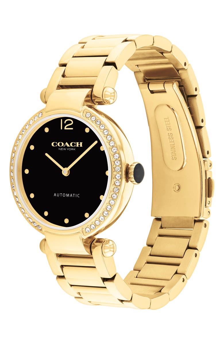 COACH Cary Automatic Crystal Bezel Bracelet Watch, 34mm, Alternate, color, Black