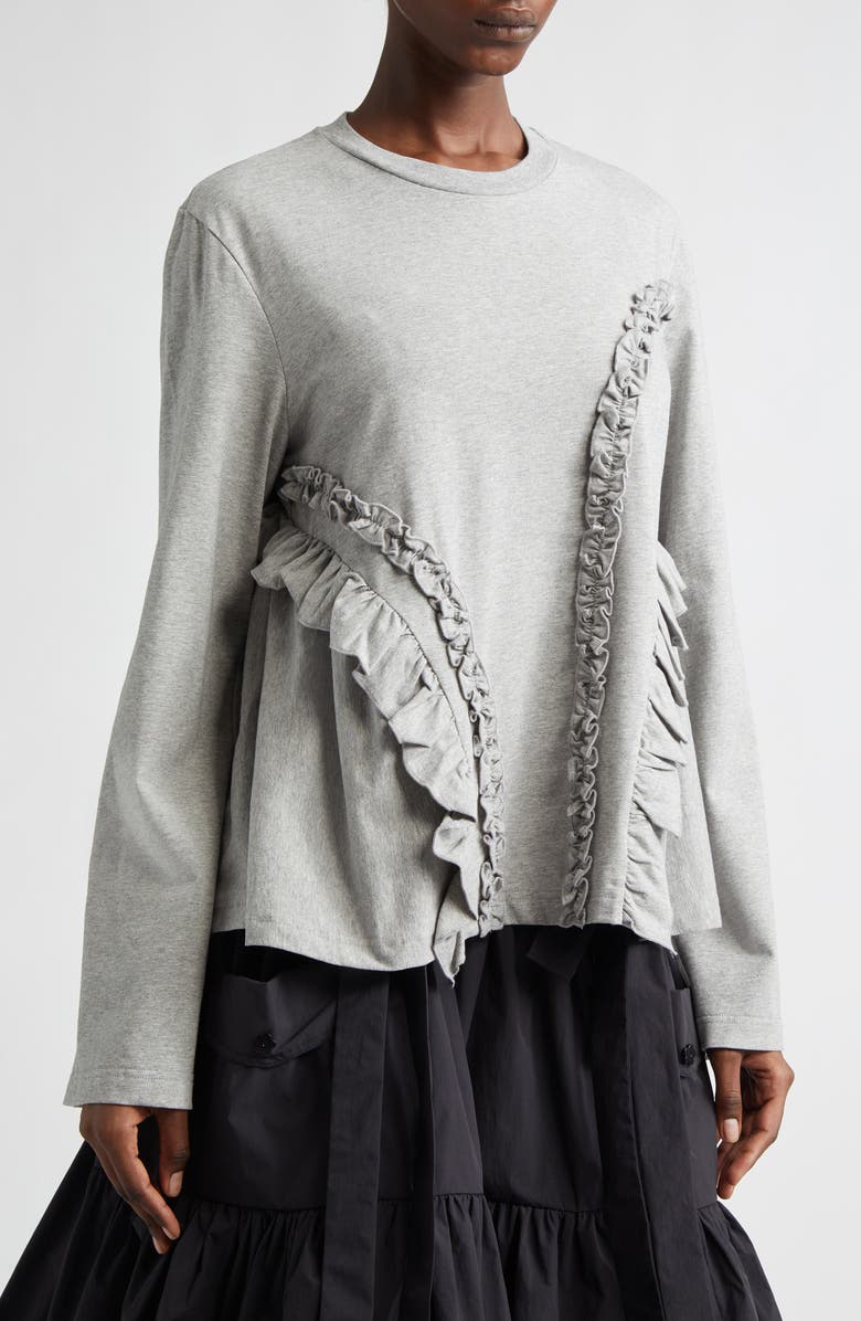 Cecilie Bahnsen Alva Ruffle T-Shirt, Alternate, color, Grey Melange Jersey